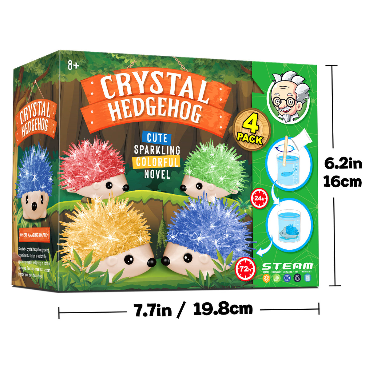 Crystal Growing Kit - 4 Vibrant Hedgehogs Fast 24H, STEM Gift for Kids 6-12