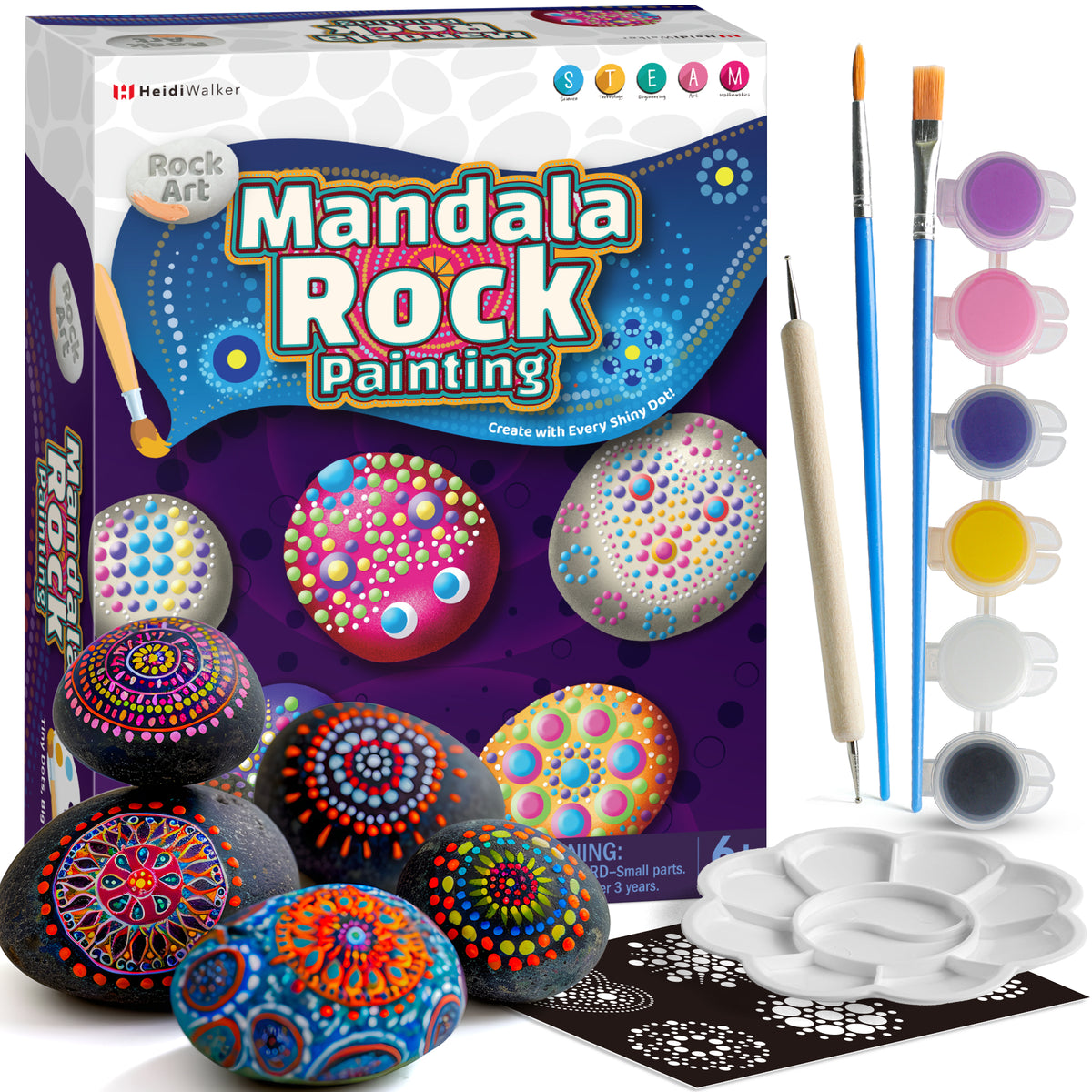 Piano Potato Mandala Rock Painting Kit, 10 Rocks & 6 Colors