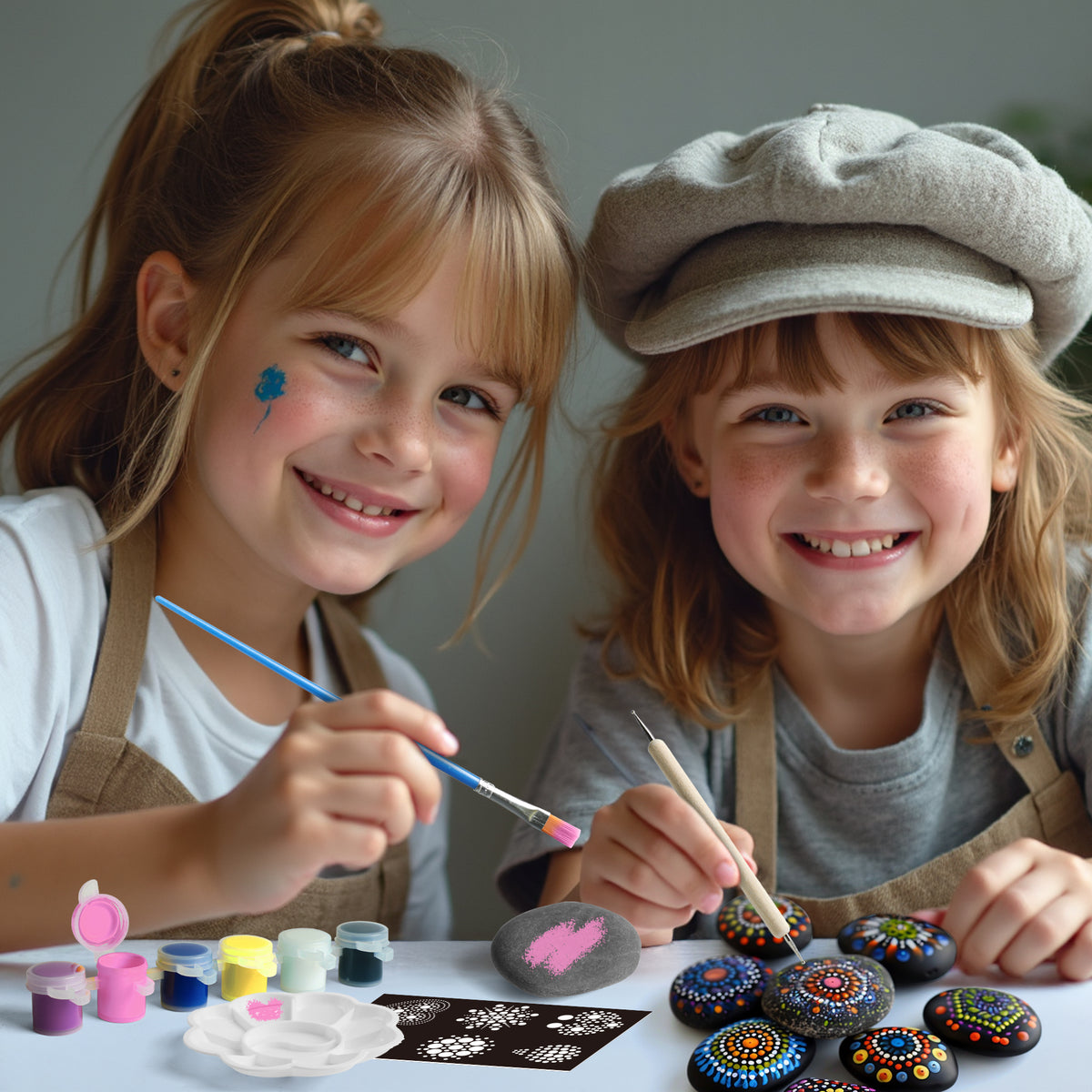 Piano Potato Mandala Rock Painting Kit, 10 Rocks & 6 Colors