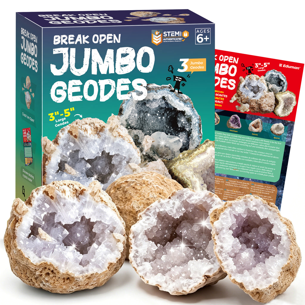 Break Open 3 Jumbo Geodes, Science Gift for Kids Ages 8-12