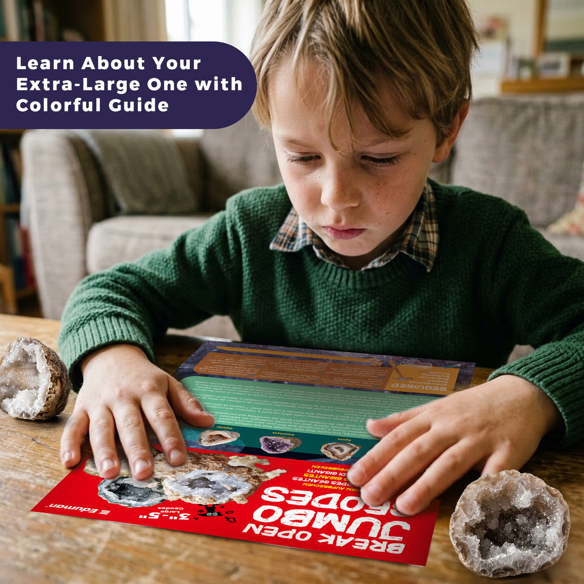 Break Open 3 Jumbo Geodes, Science Gift for Kids Ages 8-12