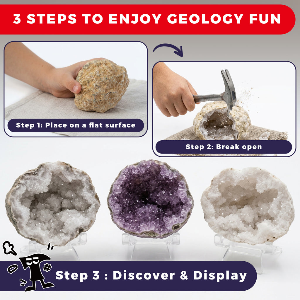 Break Open 3 Jumbo Geodes, Science Gift for Kids Ages 8-12