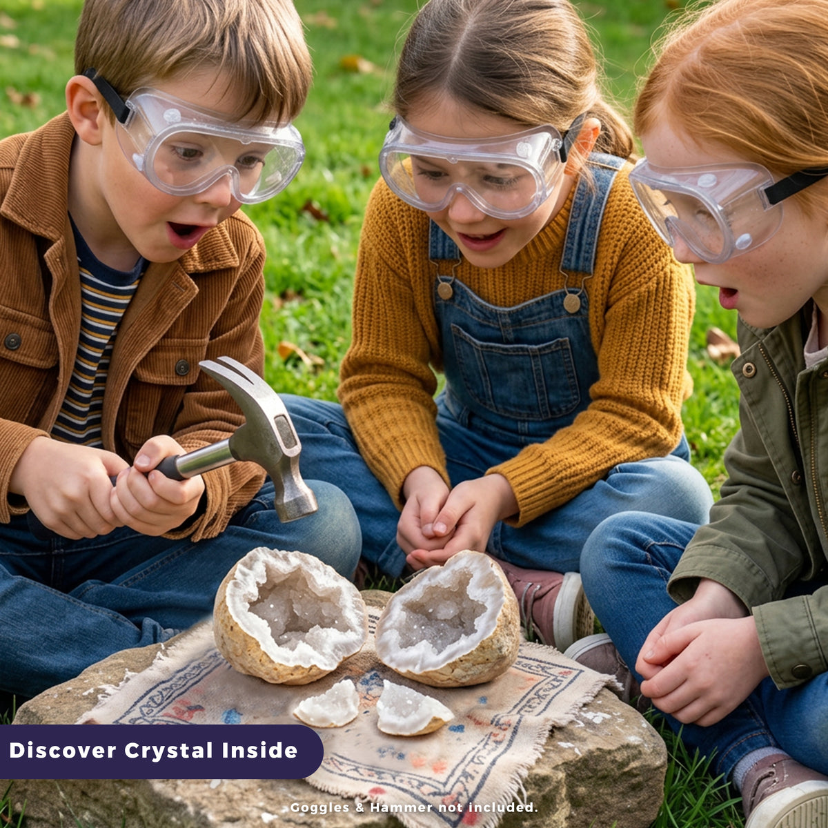 Break Open 3 Jumbo Geodes, Science Gift for Kids Ages 8-12