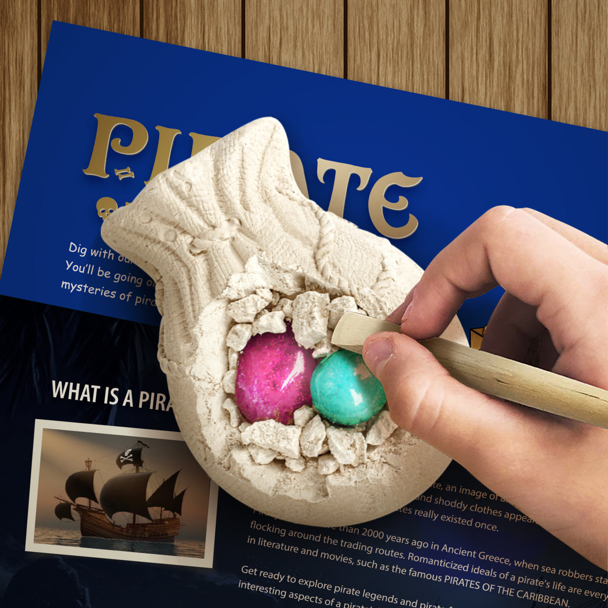 Pirate Treasures Dig Kit, 5 Bricks Excavation STEM Toy, Kids Party Gift