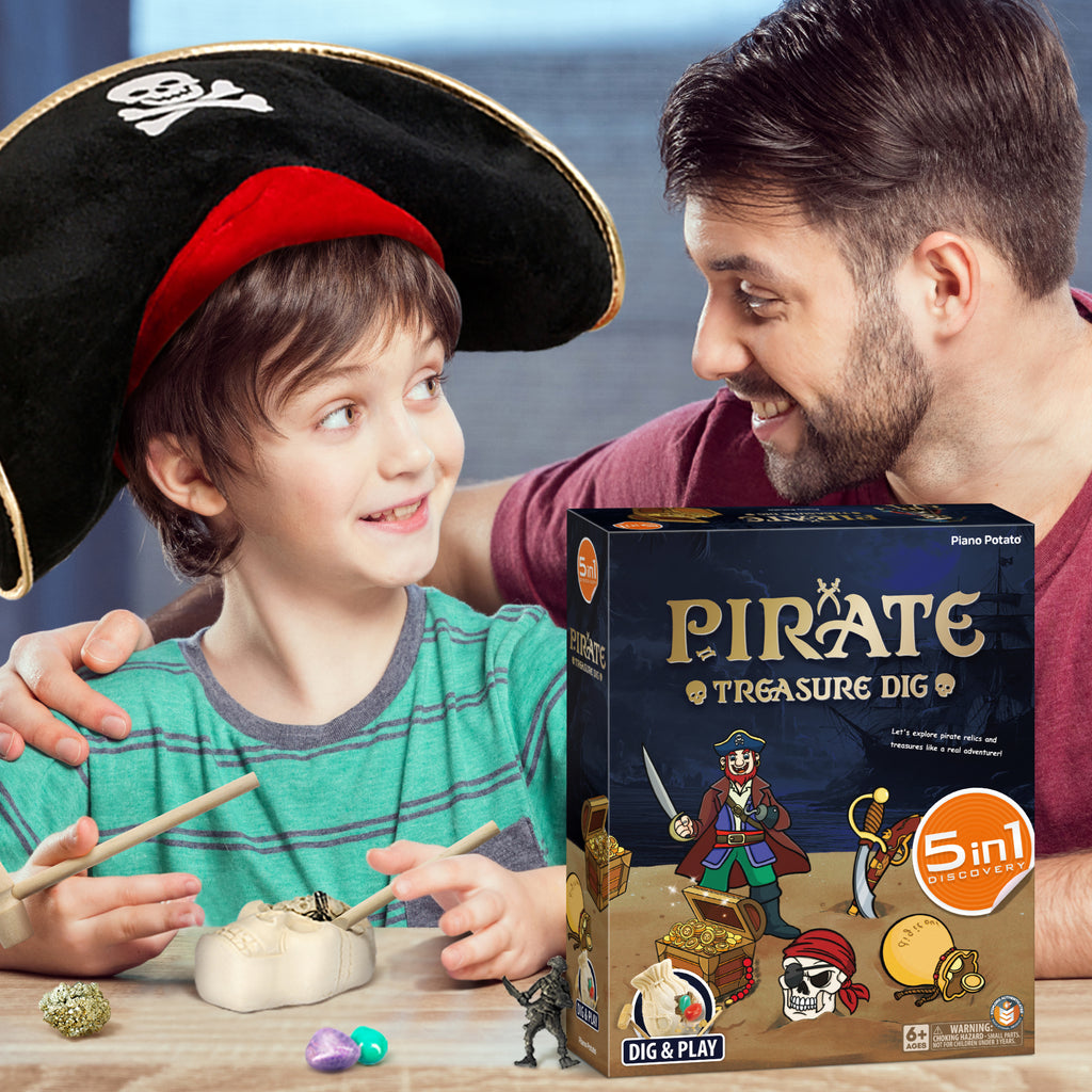Pirate Treasures Dig Kit, 5 Bricks Excavation STEM Toy, Kids Party Gift