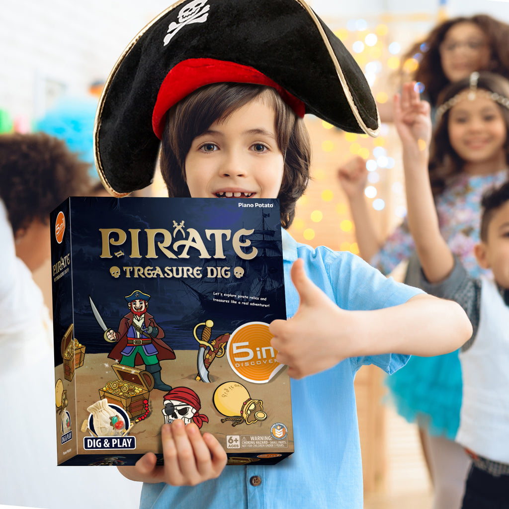 Pirate Treasures Dig Kit, 5 Bricks Excavation STEM Toy, Kids Party Gift