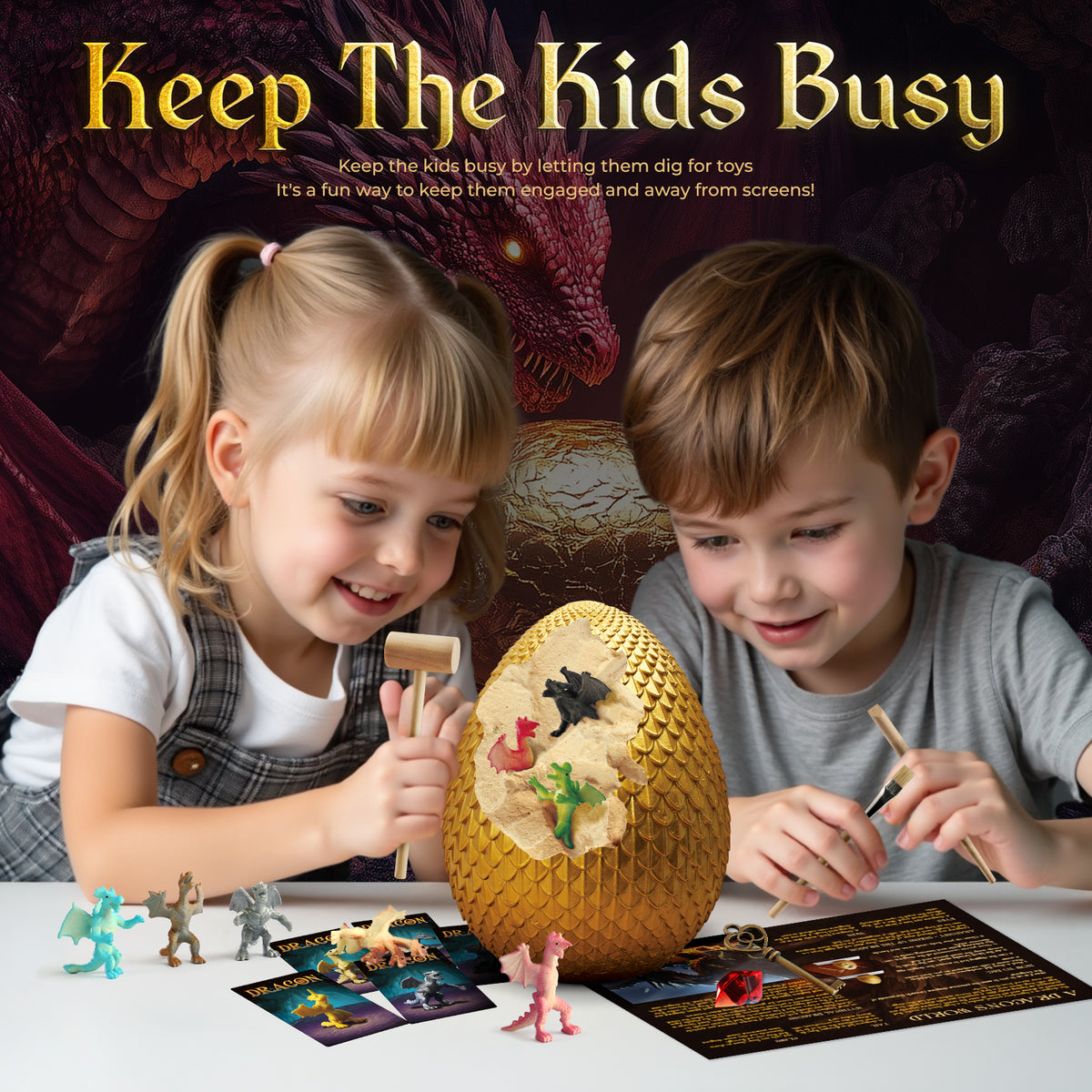 Gamerside Jumbo Dragon Dig Kit, 12 Unique Dragon Toys for Kids 6-12