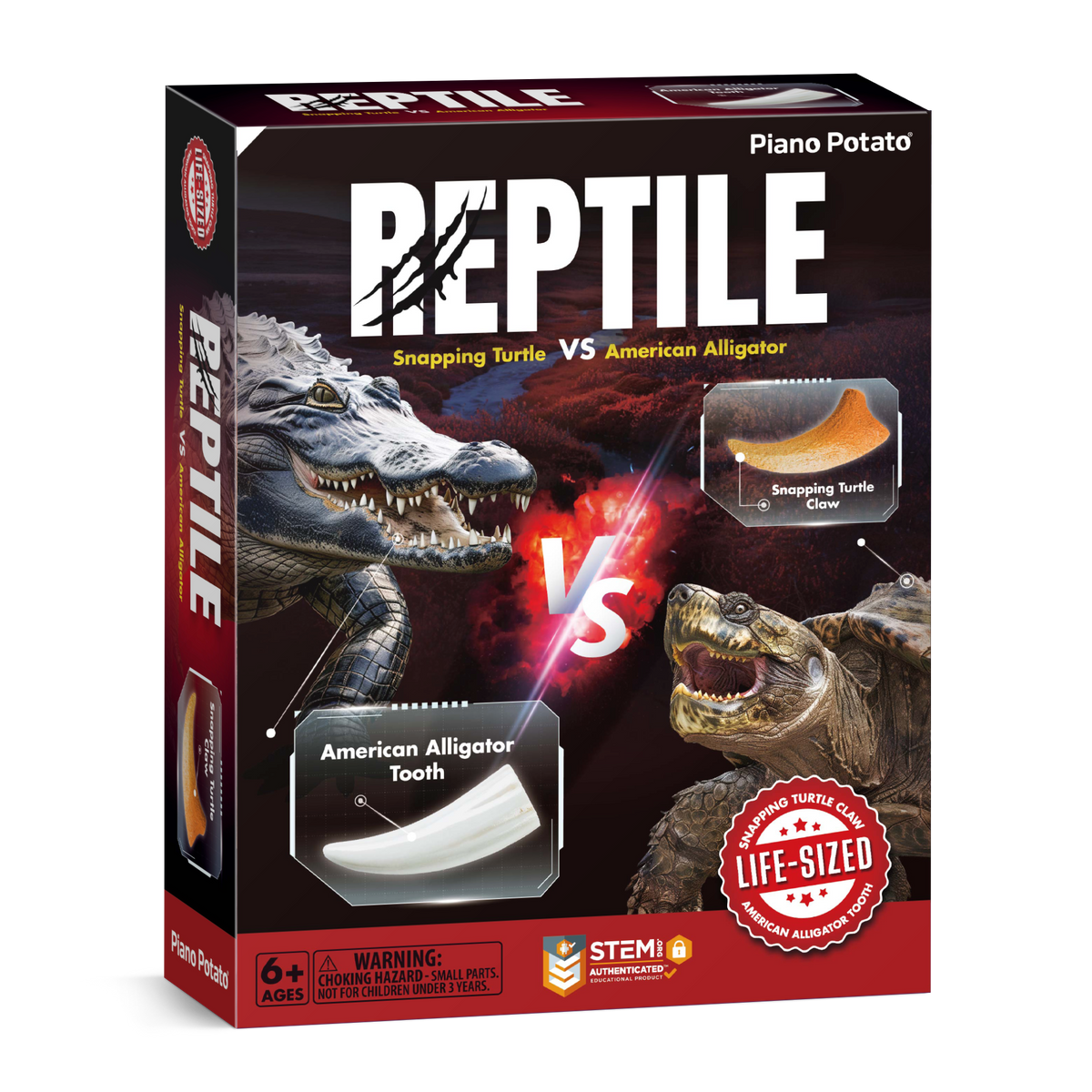Reptile Dig Kit for Kids – Excavate Life-Sized American Alligator Tooth & Snapping Turtle Claw – STEM Science Educational Toy, Paleontology Activity Set with Display Frame, Ages 6+