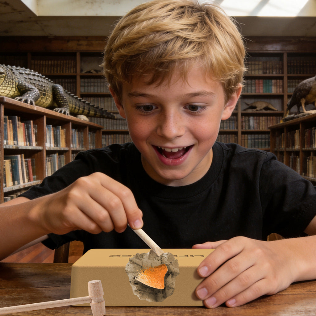 Reptile Dig Kit for Kids – Excavate Life-Sized American Alligator Tooth & Snapping Turtle Claw – STEM Science Educational Toy, Paleontology Activity Set with Display Frame, Ages 6+
