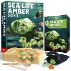 EDUMAN Amber Dig Kit-6 Artificial Sea Life Resin Specimens, Glow in The Dark Oceanlife Fossil Excavation Set, STEM Inspired Educational Toy for Kids Ages 6-12, for Boys & Girls