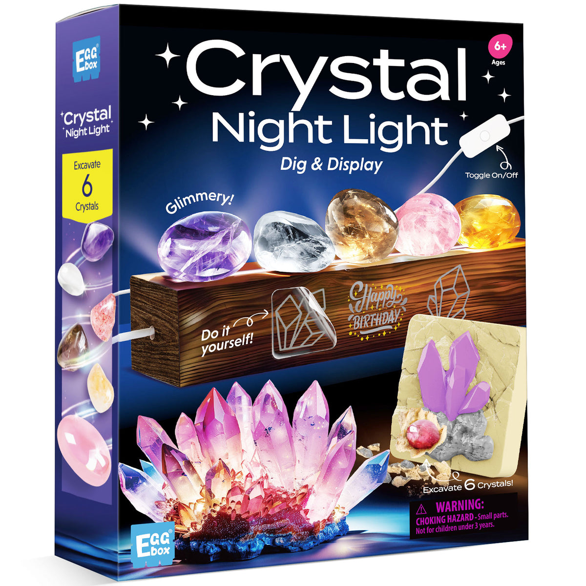 Gamerside Gemstone Dig Kit & Display Crystal Night Light for Kids, Dig Up 6 Genuine Rocks and Minerals, Gem Digging Kit for Kids Age 6-12, Educational Science Kit Birthday Gifts for Boys and Girls