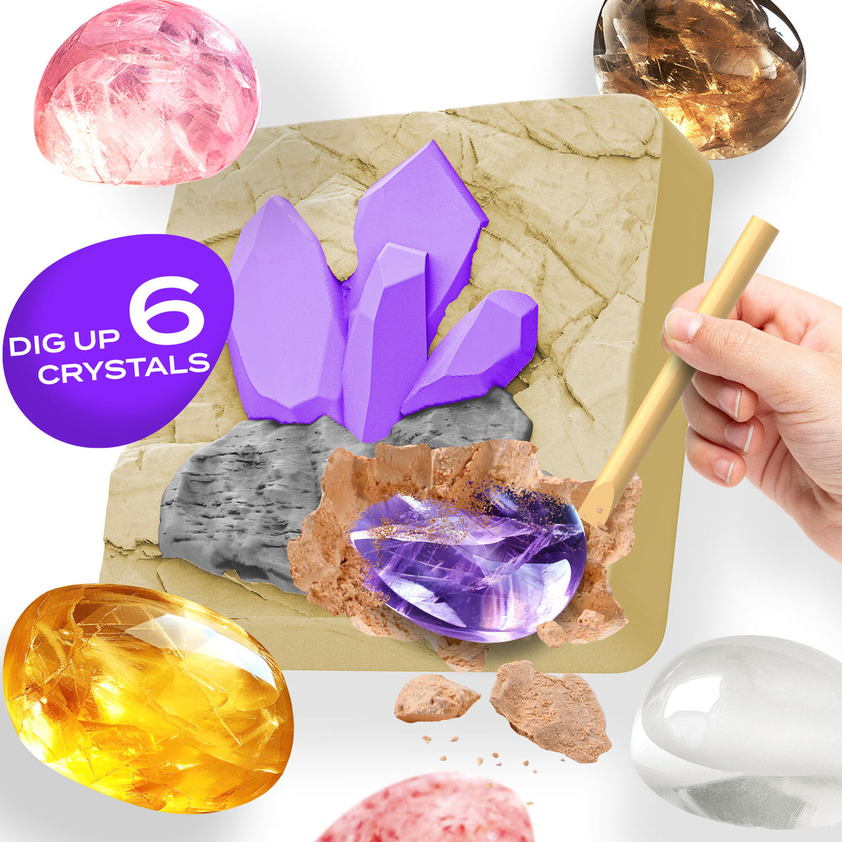 Gamerside Gemstone Dig Kit & Display Crystal Night Light for Kids, Dig Up 6 Genuine Rocks and Minerals, Gem Digging Kit for Kids Age 6-12, Educational Science Kit Birthday Gifts for Boys and Girls