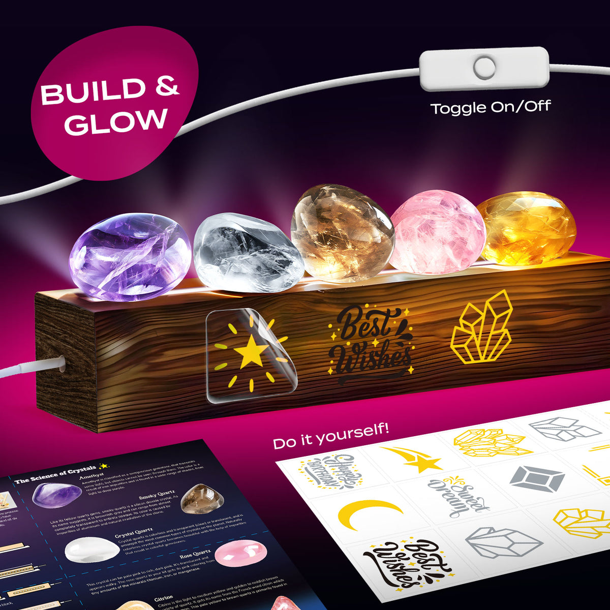 Gamerside Gemstone Dig Kit & Display Crystal Night Light for Kids, Dig Up 6 Genuine Rocks and Minerals, Gem Digging Kit for Kids Age 6-12, Educational Science Kit Birthday Gifts for Boys and Girls