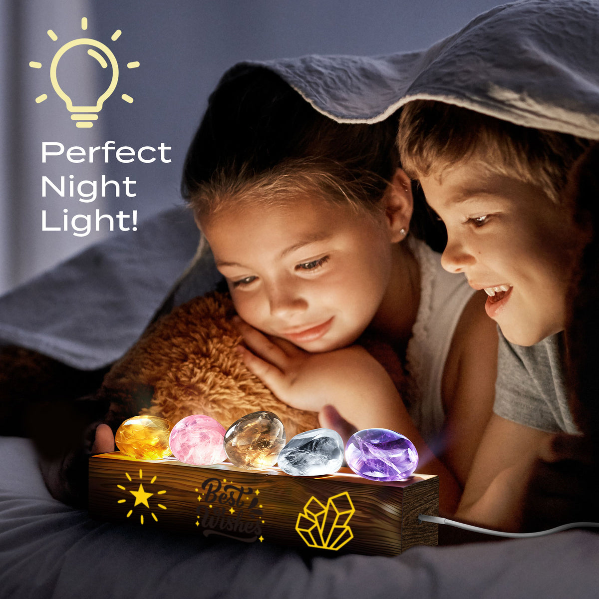 Gamerside Gemstone Dig Kit & Display Crystal Night Light for Kids, Dig Up 6 Genuine Rocks and Minerals, Gem Digging Kit for Kids Age 6-12, Educational Science Kit Birthday Gifts for Boys and Girls