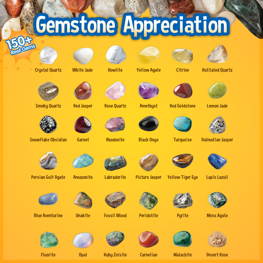 Gamerside Gem Stones 150+ Rocks Kit, STEM Kit with Bingo Game for Kids 6+