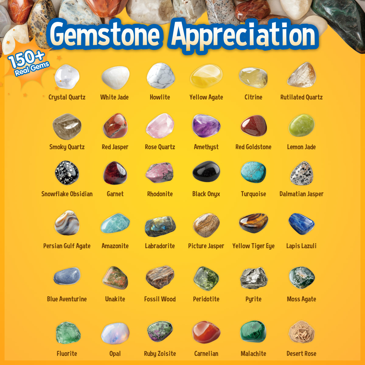 Gamerside Gem Stones 150+ Rocks Kit, STEM Kit with Bingo Game for Kids 6+