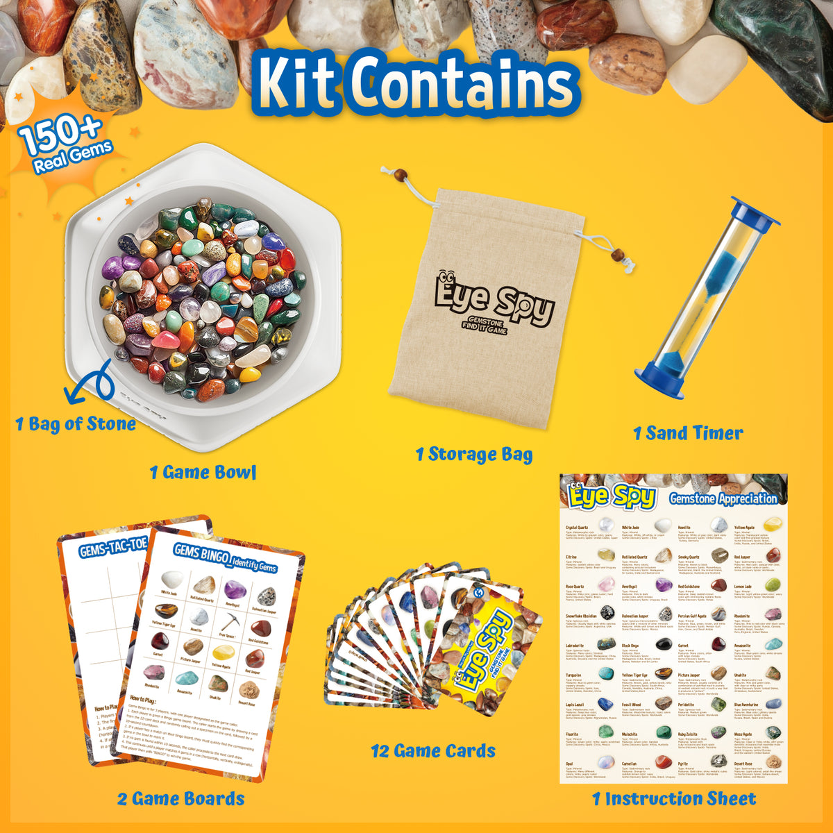 Gamerside Gem Stones 150+ Rocks Kit, STEM Kit with Bingo Game for Kids 6+