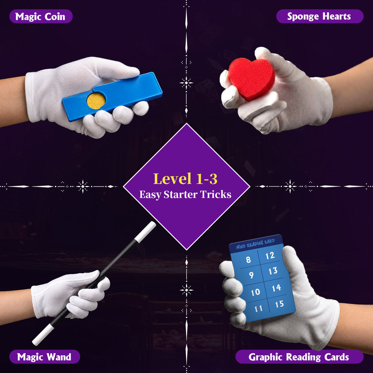 Gamerside Magic Kit for Kids Ages 6-12, 150+ Tricks with Book & Video Step-By-Step Guides, 5-Level Magic Progression, Wand, Cups, Coins & More, Birthday Christmas for Boys & Girls