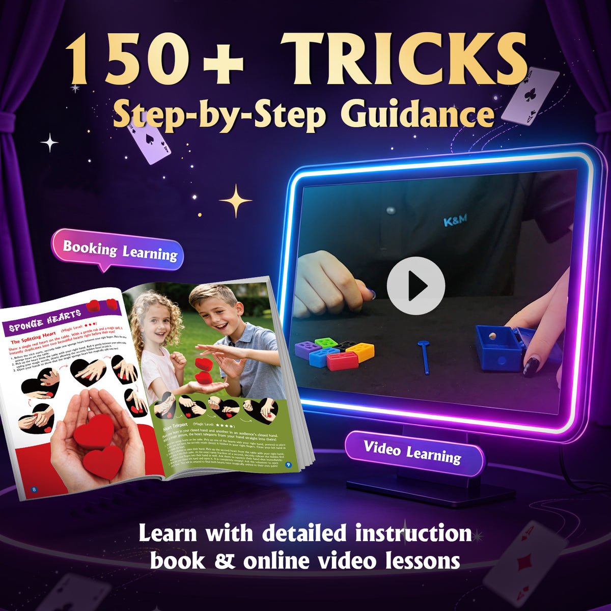Gamerside Magic Kit for Kids Ages 6-12, 150+ Tricks with Book & Video Step-By-Step Guides, 5-Level Magic Progression, Wand, Cups, Coins & More, Birthday Christmas for Boys & Girls