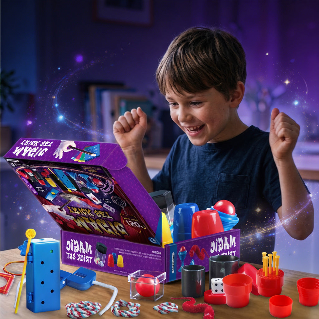 Gamerside Magic Kit for Kids Ages 6-12, 150+ Tricks with Book & Video Step-By-Step Guides, 5-Level Magic Progression, Wand, Cups, Coins & More, Birthday Christmas for Boys & Girls