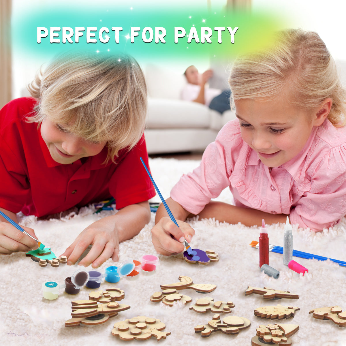 Byncceh DIY Wooden Magnets Kit, 40 Pcs Glow Paint, Magnet Craft for Kids 6+