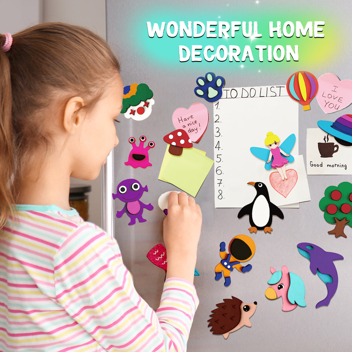 Byncceh DIY Wooden Magnets Kit, 40 Pcs Glow Paint, Magnet Craft for Kids 6+