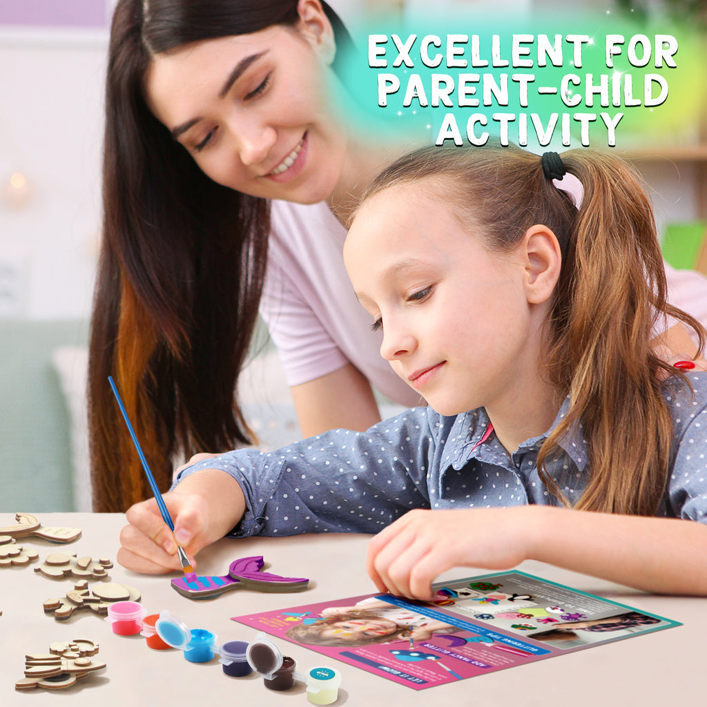 Byncceh DIY Wooden Magnets Kit, 40 Pcs Glow Paint, Magnet Craft for Kids 6+