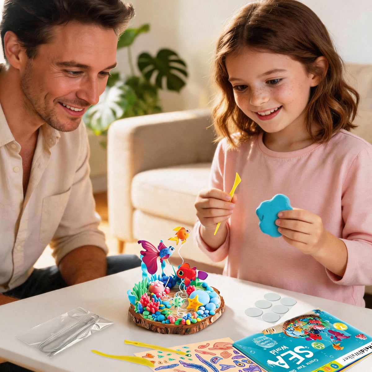 Create Your Own Sea World Clay Craft Kit – 7 Colors & 10 Fish Shapes
