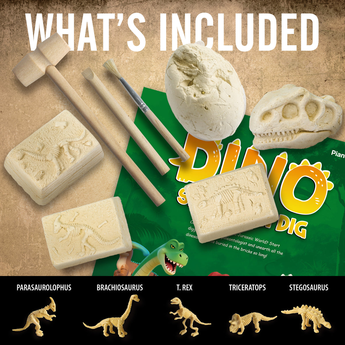Piano Potato 5-in-1 Dinosaur Skeleton Dig Kit – STEM Fossil Excavation Set