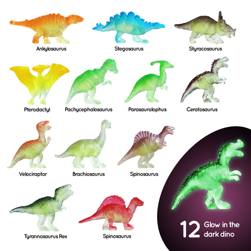 12 Sensory Dino Eggs, 4 Squeeze Materials, Glow in Dark 6+