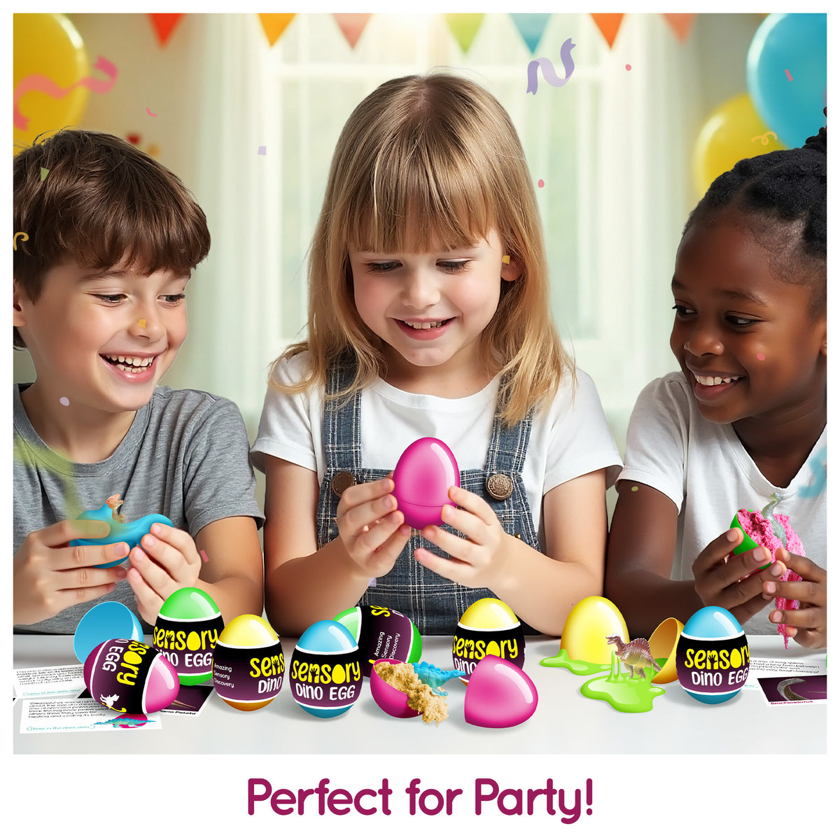 12 Sensory Dino Eggs, 4 Squeeze Materials, Glow in Dark 6+