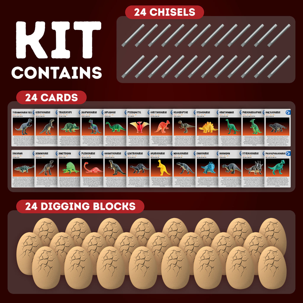 Gamerside 24 Dinosaur Eggs Dig Kit - STEM Excavation Party Set