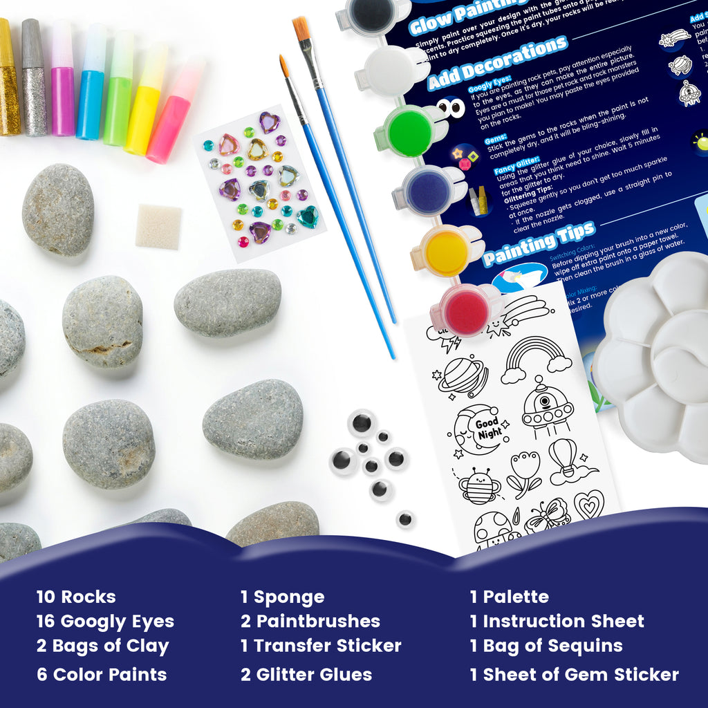 HeidiWalker Glow-in-the-Dark Rock Painting Kit – Kids Arts & Crafts Set