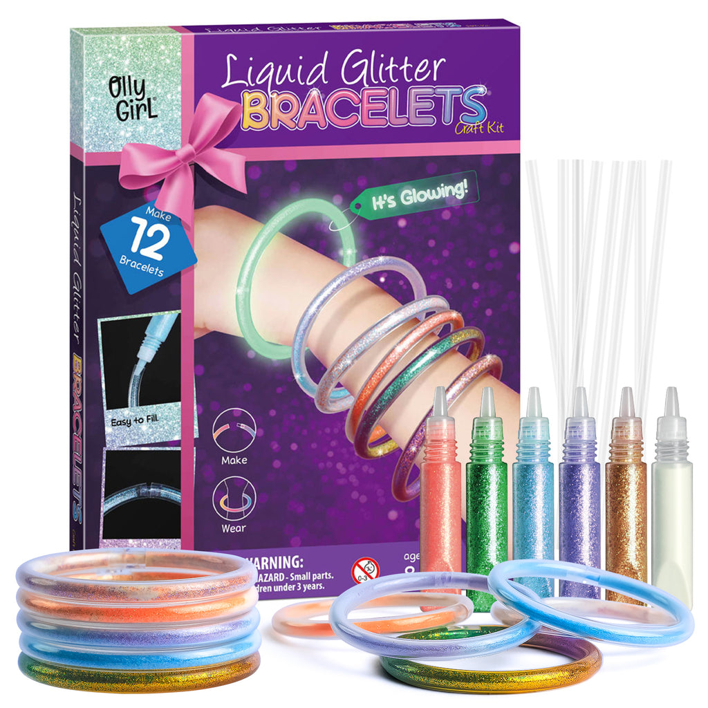 OllyGirl Liquid Glitter Bracelets Craft Kit – Make 12 Bracelets