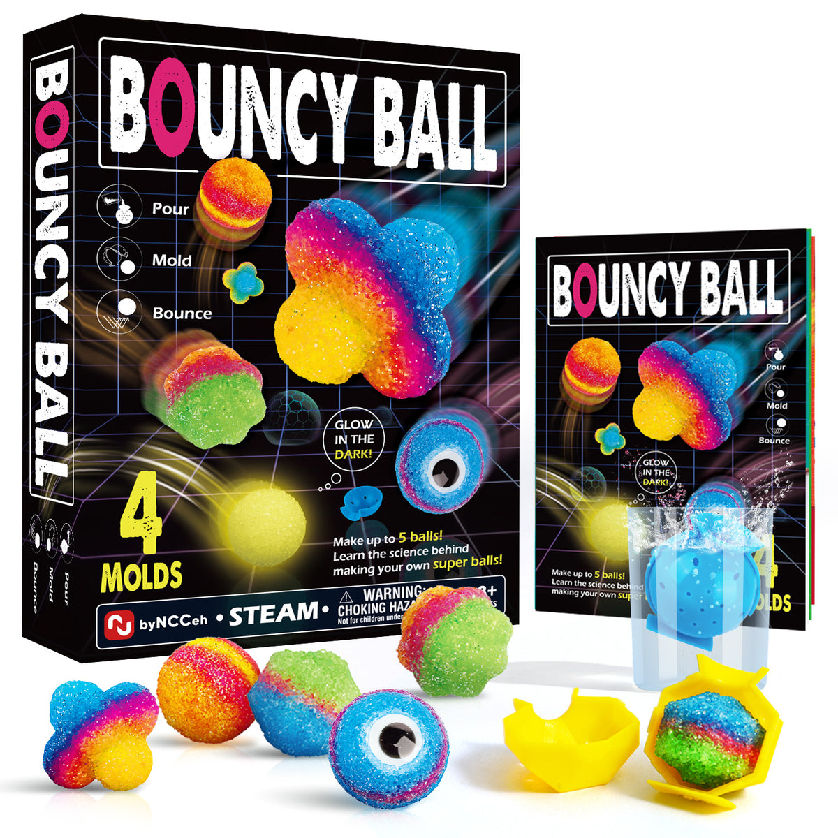 Gamerside DIY Glow Bouncy Ball Making Kit, 5 Colors & 4 Molds