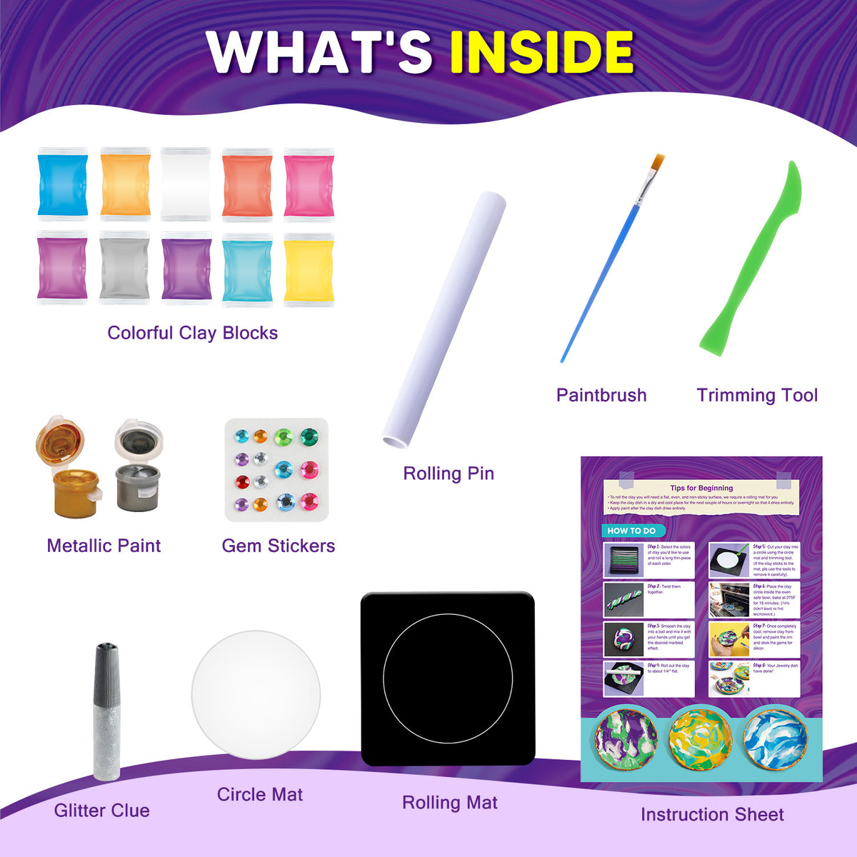Clay Jewelry Dish Craft Kit – Make 3 Colorful Bowls