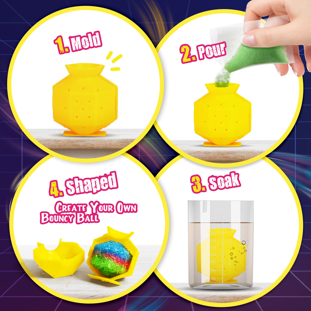 Gamerside DIY Glow Bouncy Ball Making Kit, 5 Colors & 4 Molds