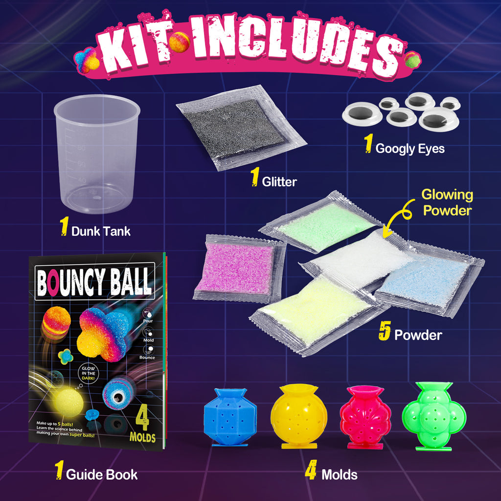 Gamerside DIY Glow Bouncy Ball Making Kit, 5 Colors & 4 Molds