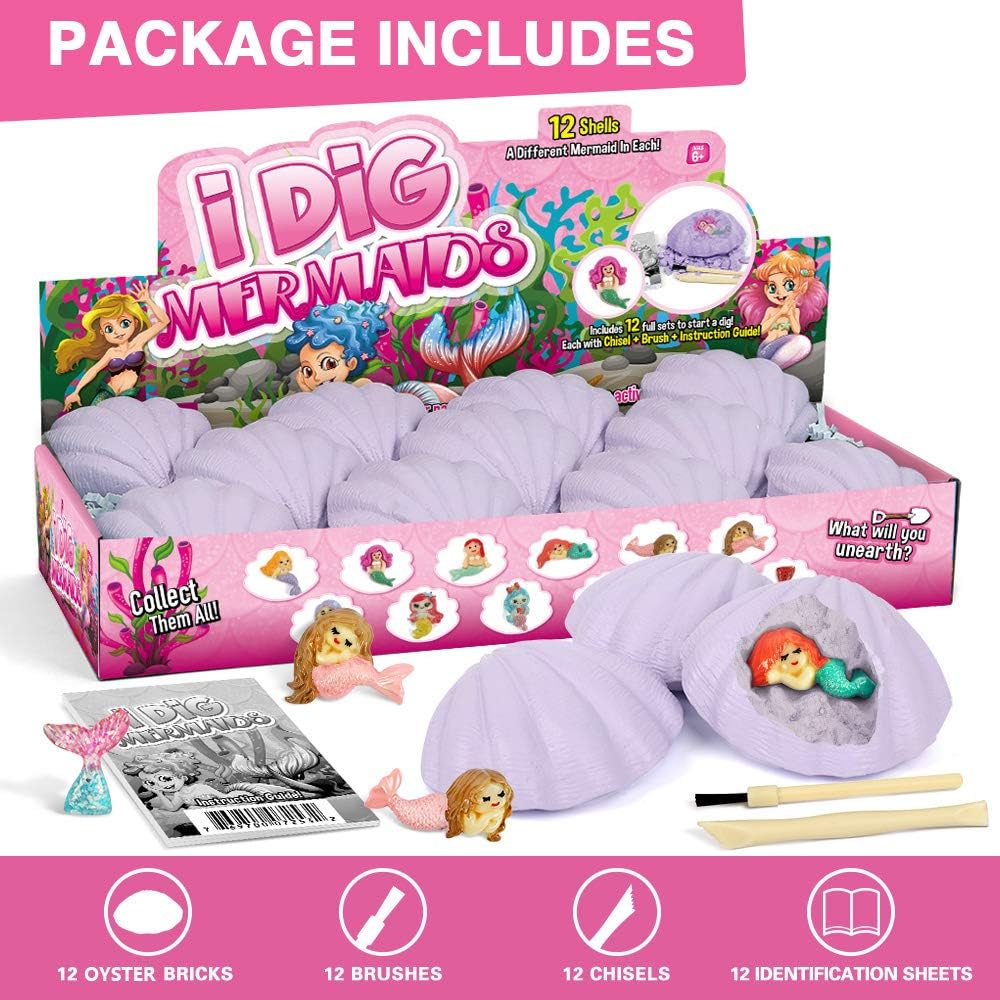 Gamerside Mermaid Digging Kit - 12 Mermaid Treasure Excavation Sets