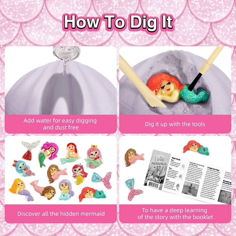 Gamerside Mermaid Digging Kit - 12 Mermaid Treasure Excavation Sets