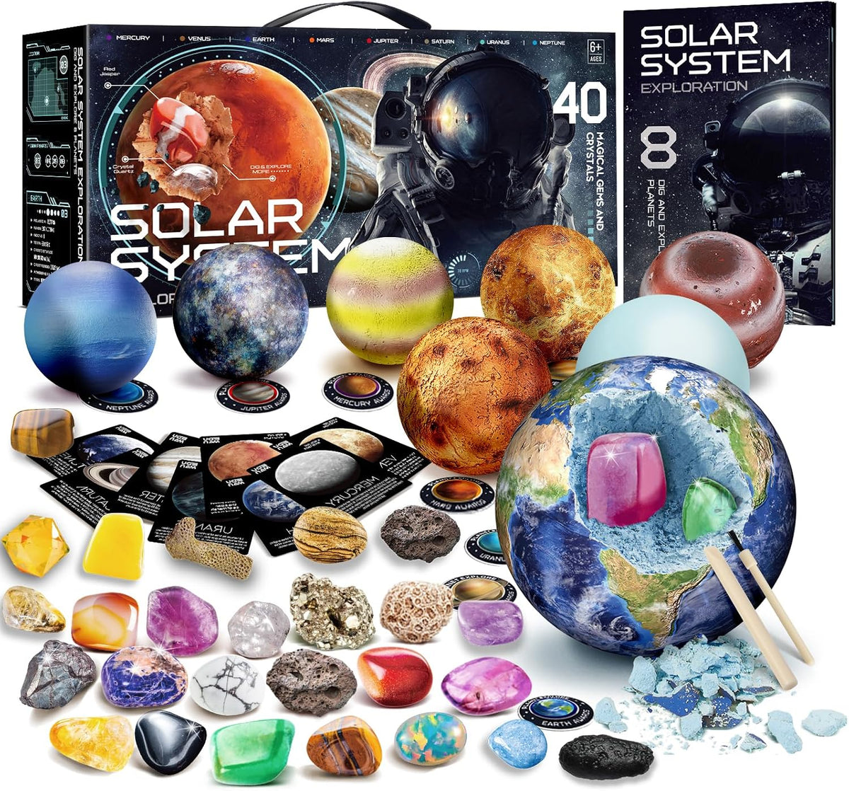 Gemstone Dig Kit - 40 Real Gems & Crystals, STEM Toy for Kids 6+