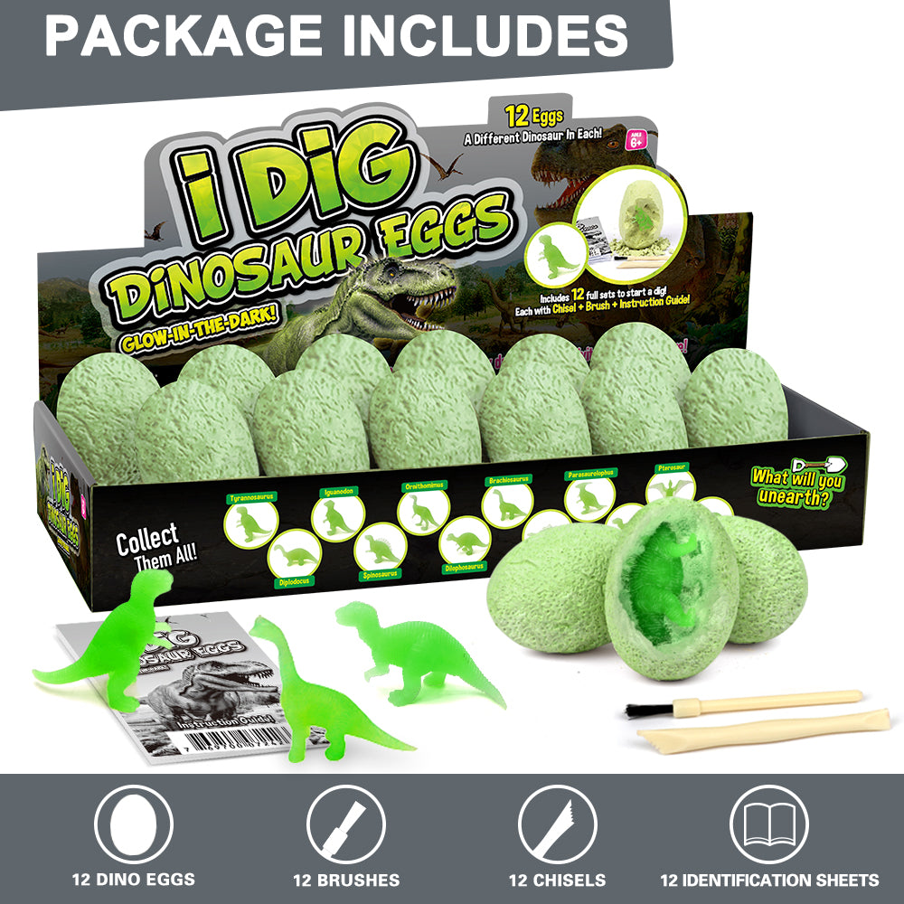 Glow-in-the-Dark Dinosaur Egg Dig Kits – 12 Pack