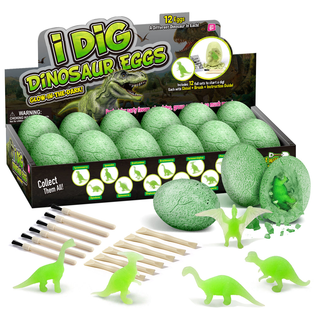Glow-in-the-Dark Dinosaur Egg Dig Kits – 12 Pack