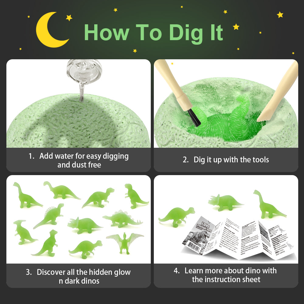 Glow-in-the-Dark Dinosaur Egg Dig Kits – 12 Pack