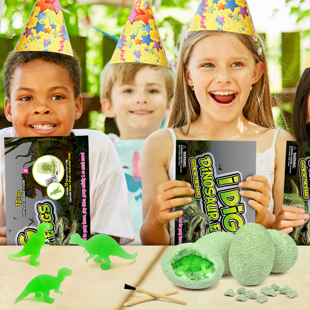 Glow-in-the-Dark Dinosaur Egg Dig Kits – 12 Pack