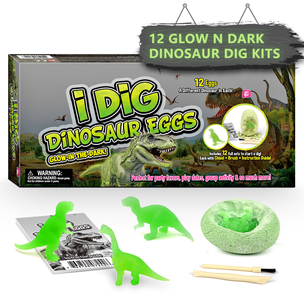 Glow-in-the-Dark Dinosaur Egg Dig Kits – 12 Pack