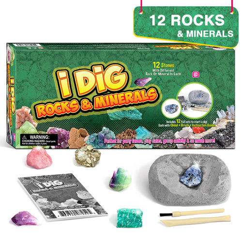 12 Natural Rock & Mineral Dig Kit, STEM Toy for Kids, Party Favors