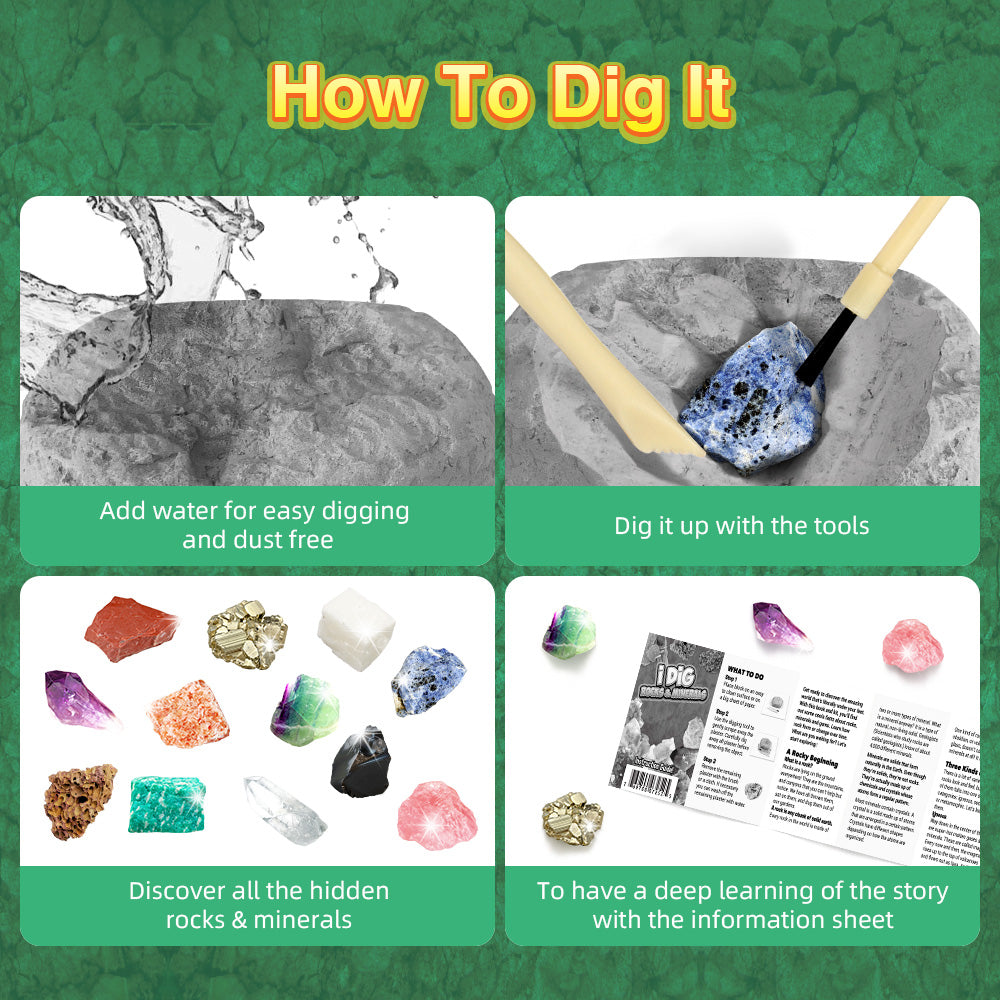 12 Natural Rock & Mineral Dig Kit, STEM Toy for Kids, Party Favors
