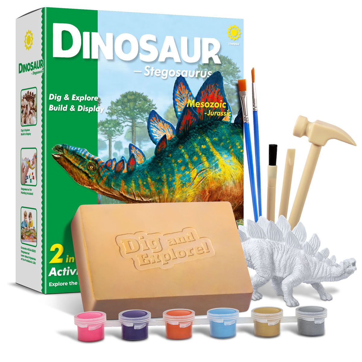 Piano Potato Stegosaurus Dinosaur Dig & Paint Kit – 2-in-1 Excavation Activity