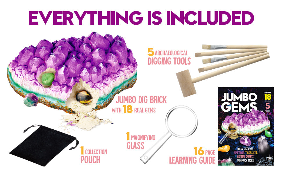 Jumbo Gems Dig Kit – 18 Real Gems